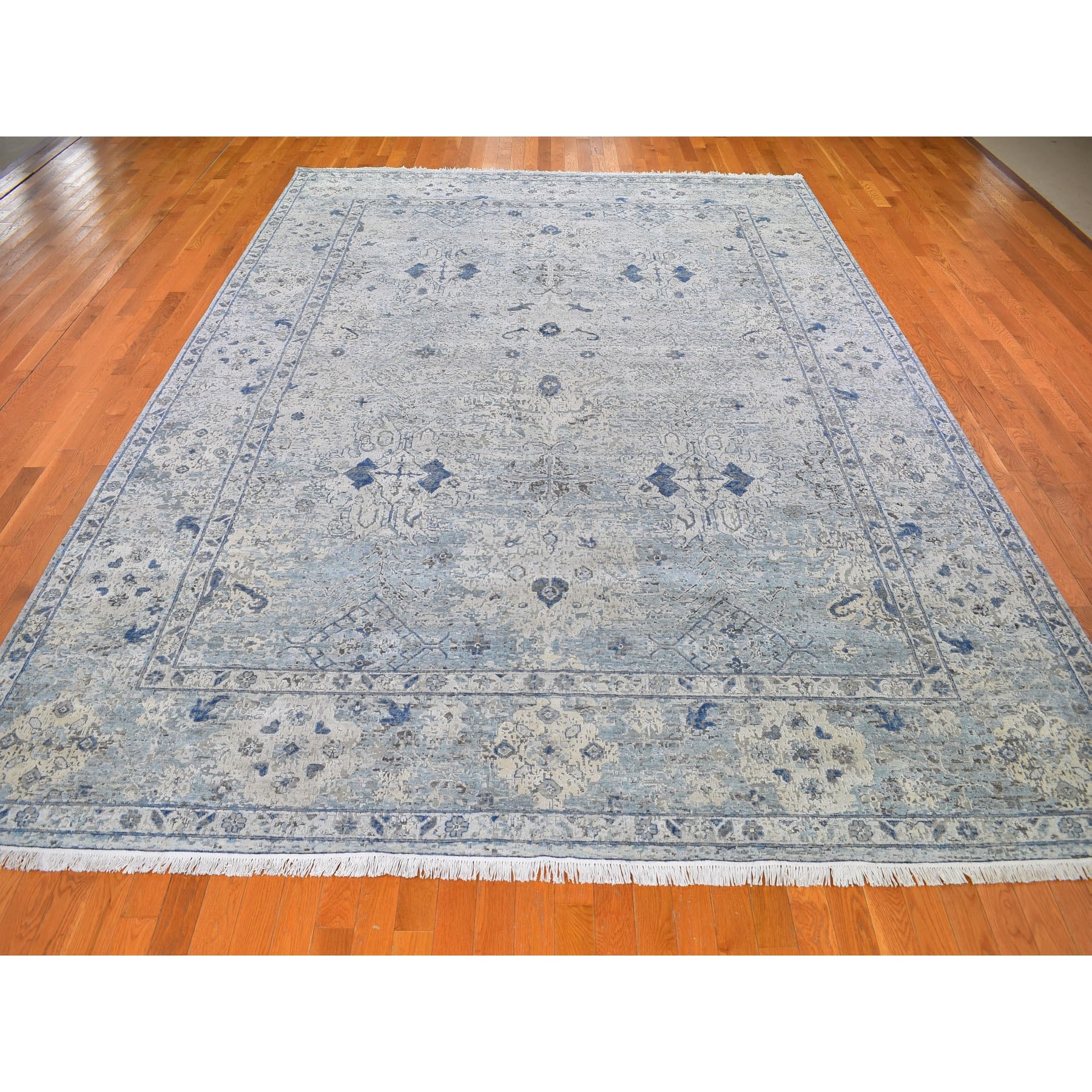 10'x14' Distressed Oushak Pure Silk with Textured Wool Hand-Knotted ...