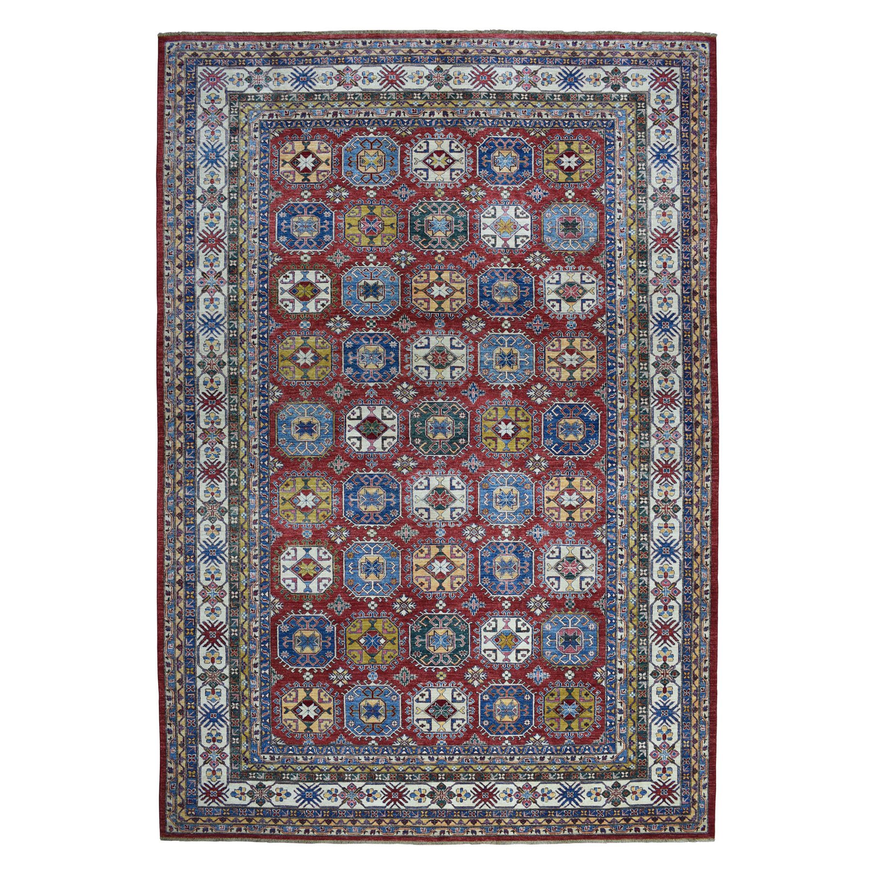 Geometric Super Kazak Hand Knotted Wool Rug - 5' 8