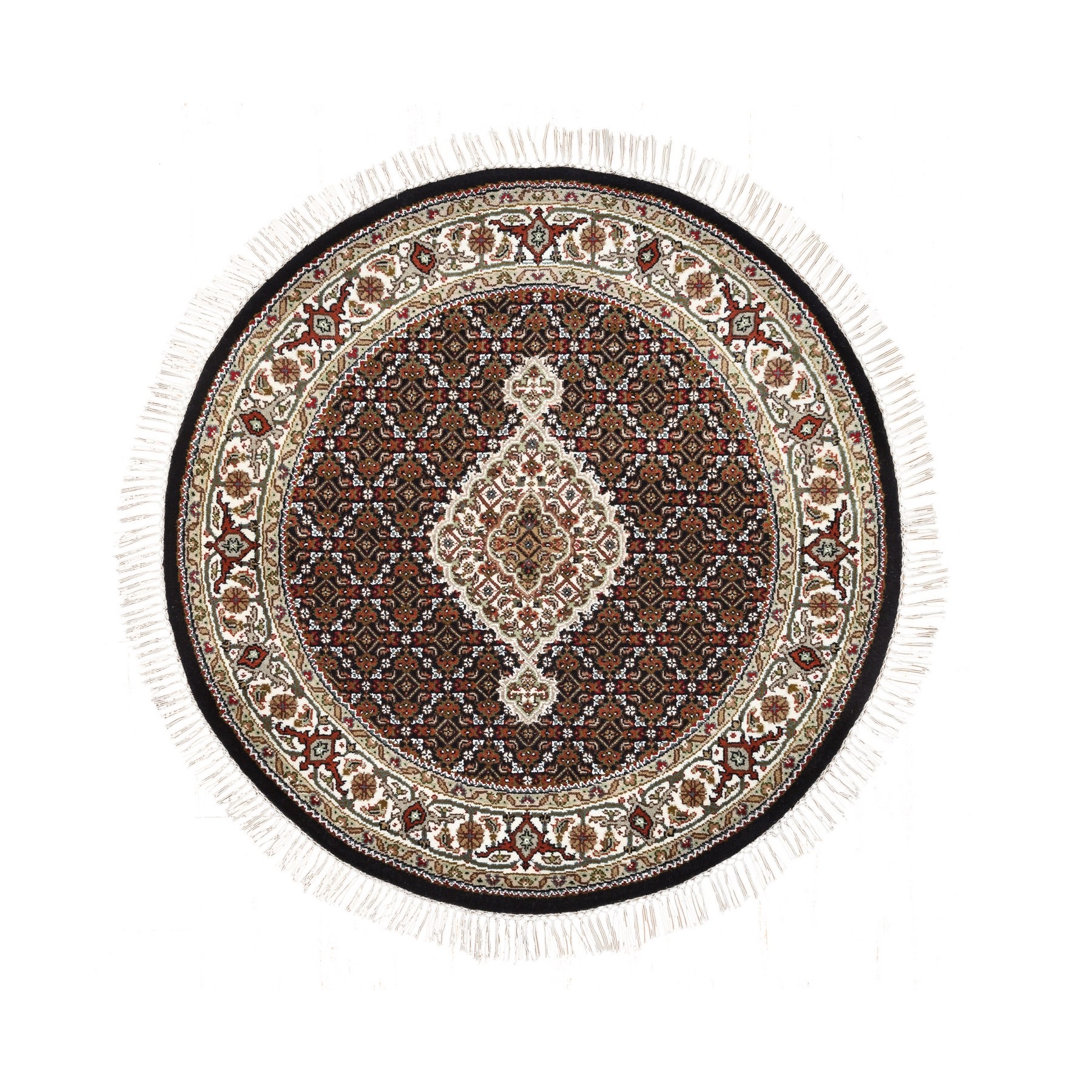 Persian Tabriz 7x7 Round Black Wool Silk Area Rug