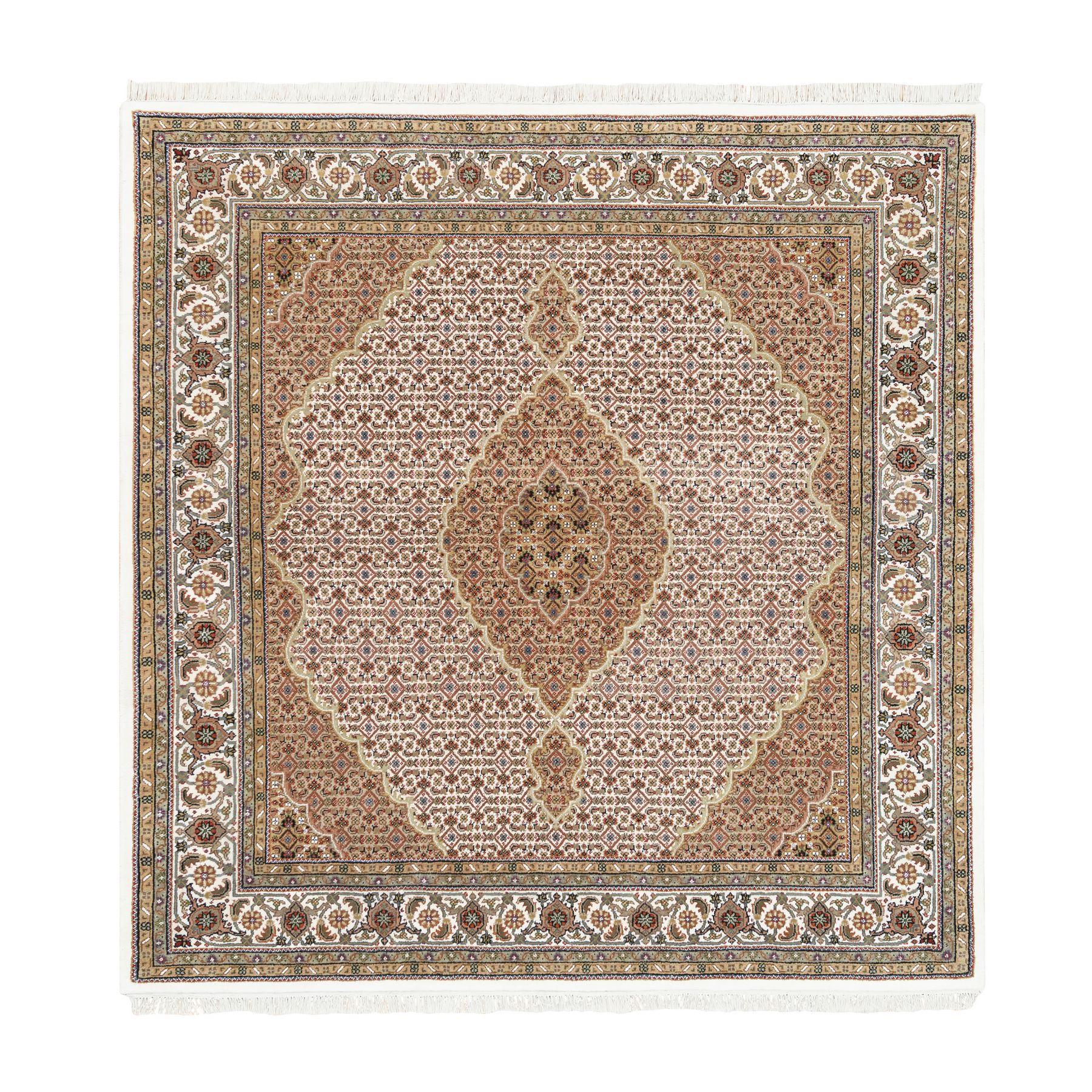 Cream/Ivory/Beige Traditional 5'4 x 5'4 Ft Tabriz Persian Area Rug