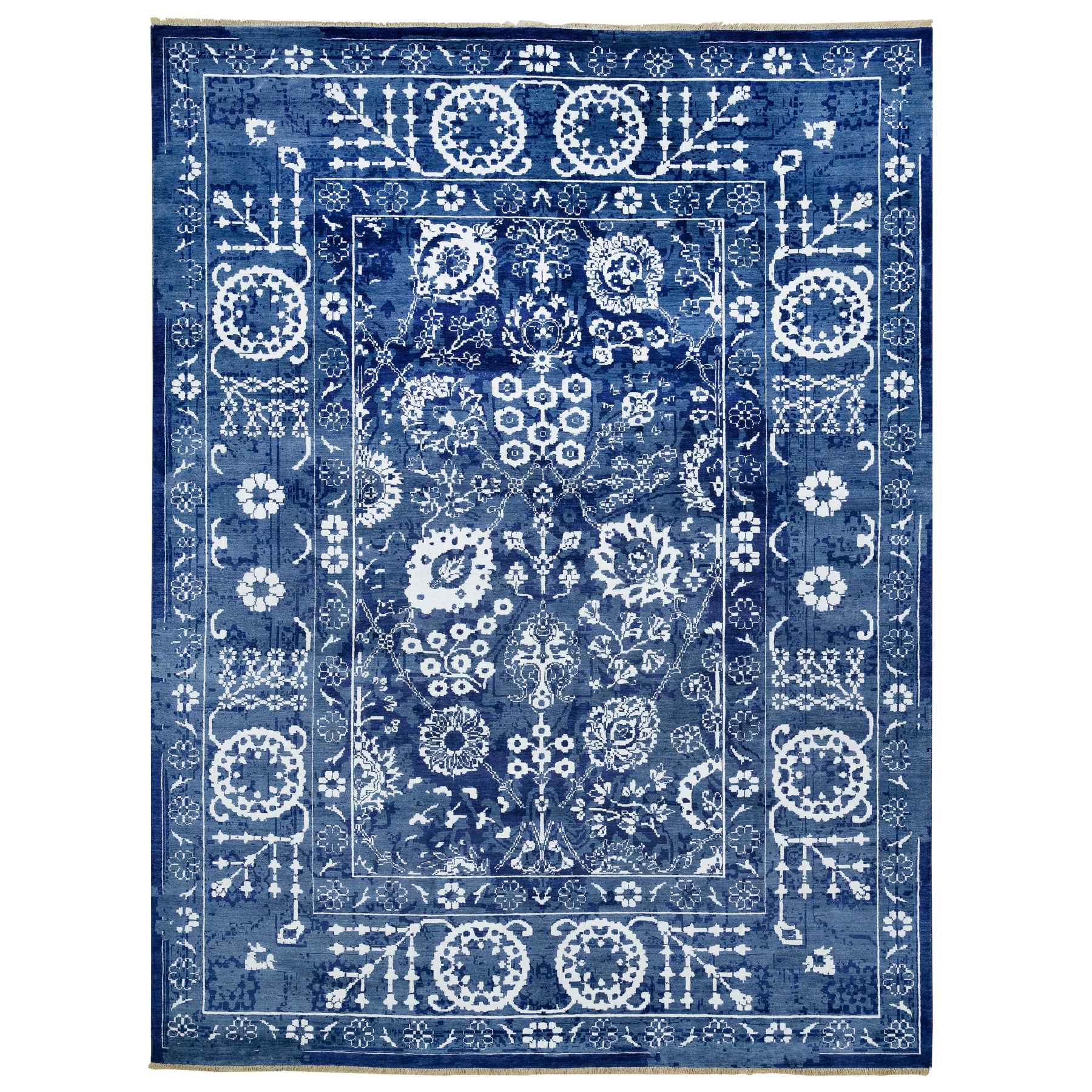 9'x12' Admiral and Yonder Blue, Tone On Tone, Hand Knotted, Wool and Silk,  Tabriz Oriental Rug Sh65816 65816